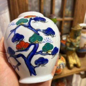 Handcrafted Ceramic Vase with Vibrant Tree Design 4.5"